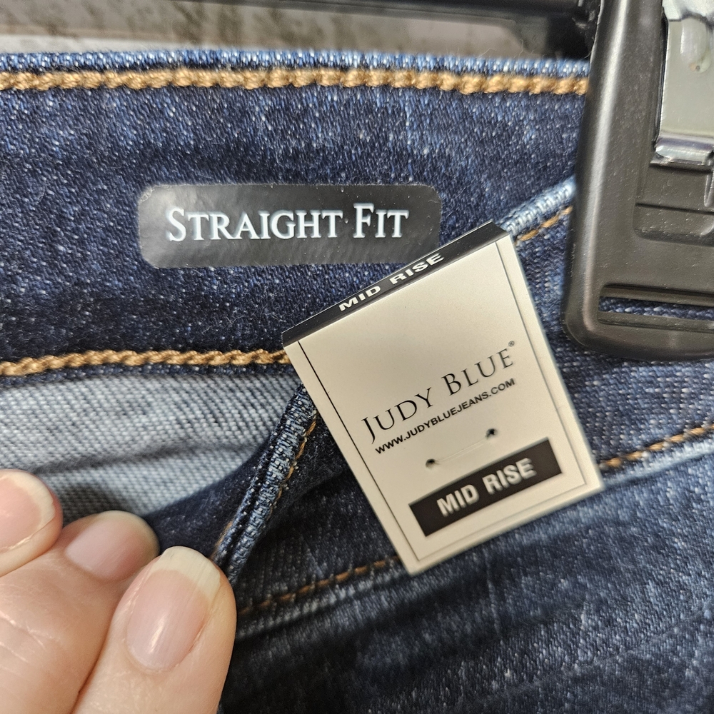 NWT Judy Blue Jeans Mid Rise Straight Fit Dark Wash Jeans Size 7 28 Raw Hem - Picture 5 of 7